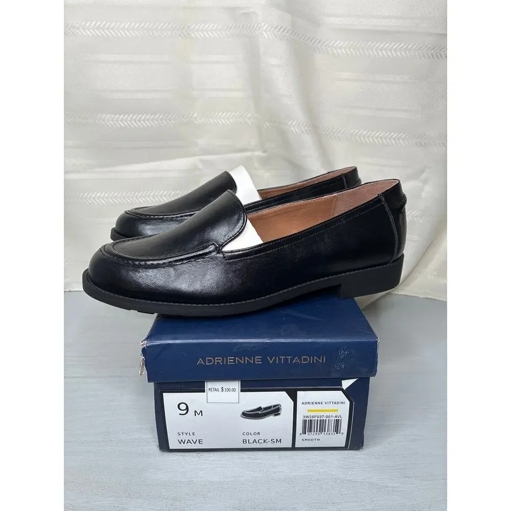 NIB Adrienne Vittadini Wave Womens 9 M Black Moc Toe Slip On Loafer Shoes